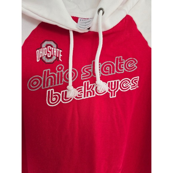 Ohio State Buckeyes Womens Raglan Hoodie Sweatshirt Red White Hanes XL - Picture 2 of 5